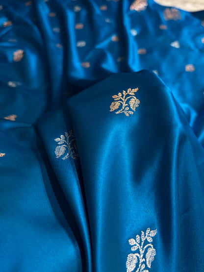 Elegant Satin Silk Saree with Woven Floral Buttis & Zari Border