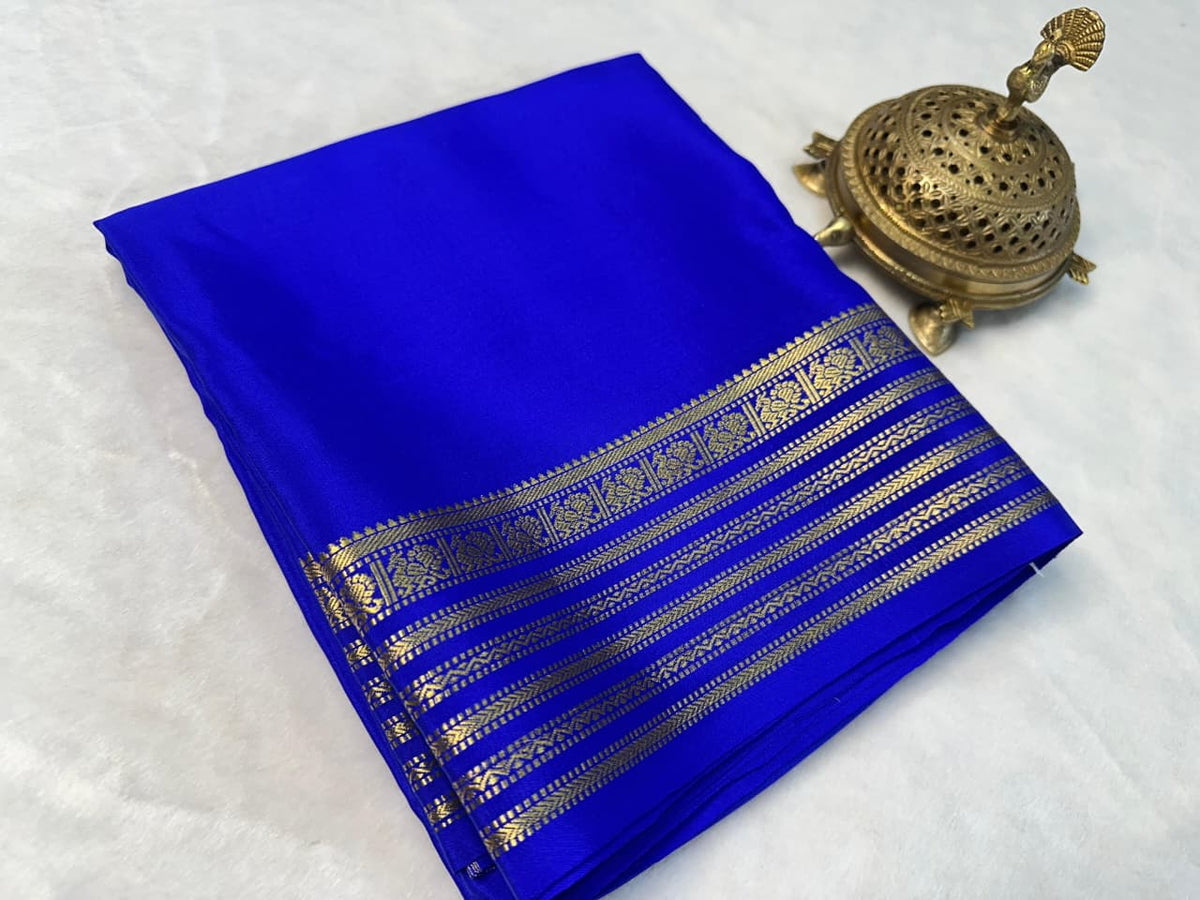 Mysore Crepe Silk Saree with Traditional Zari Border