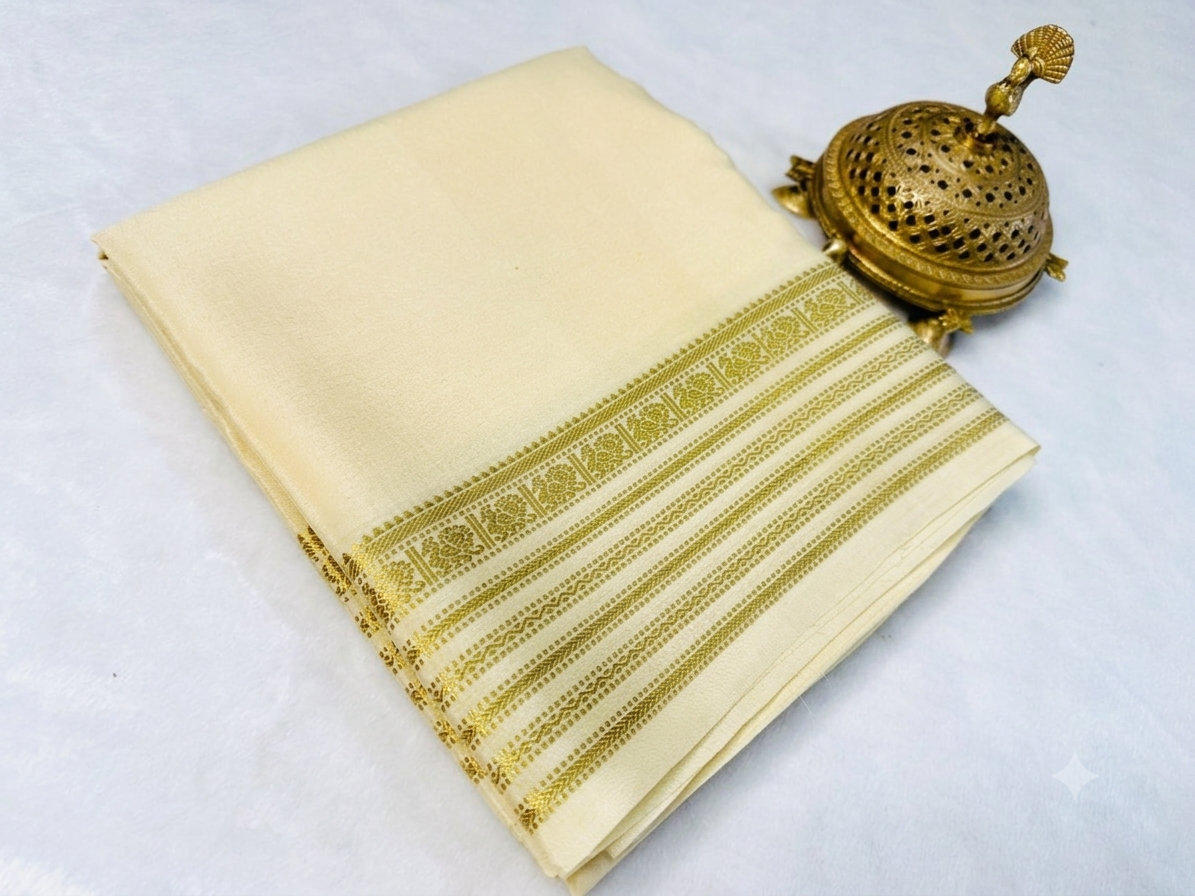 Mysore Crepe Silk Saree with Traditional Zari Border