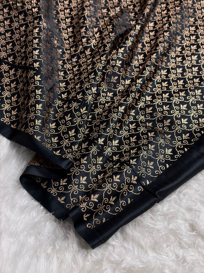 Elegant Satin Silk Saree with Woven Floral Buttis & Zari Border