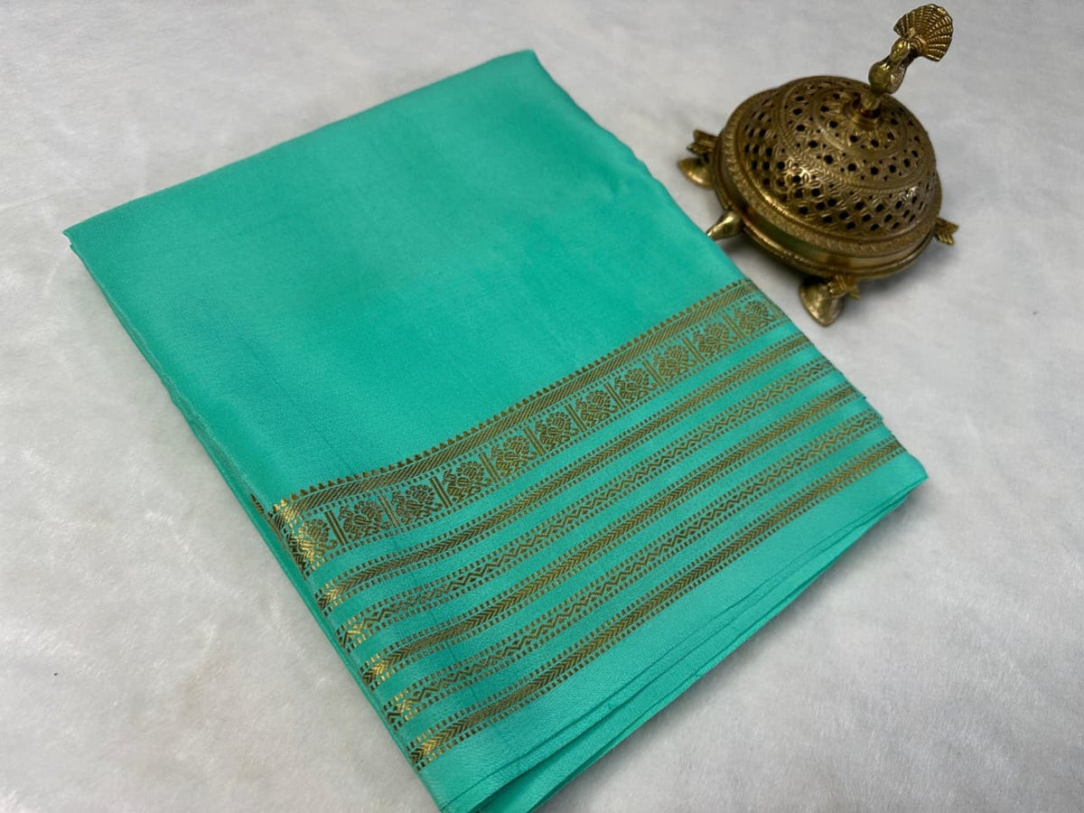 Mysore Crepe Silk Saree with Traditional Zari Border