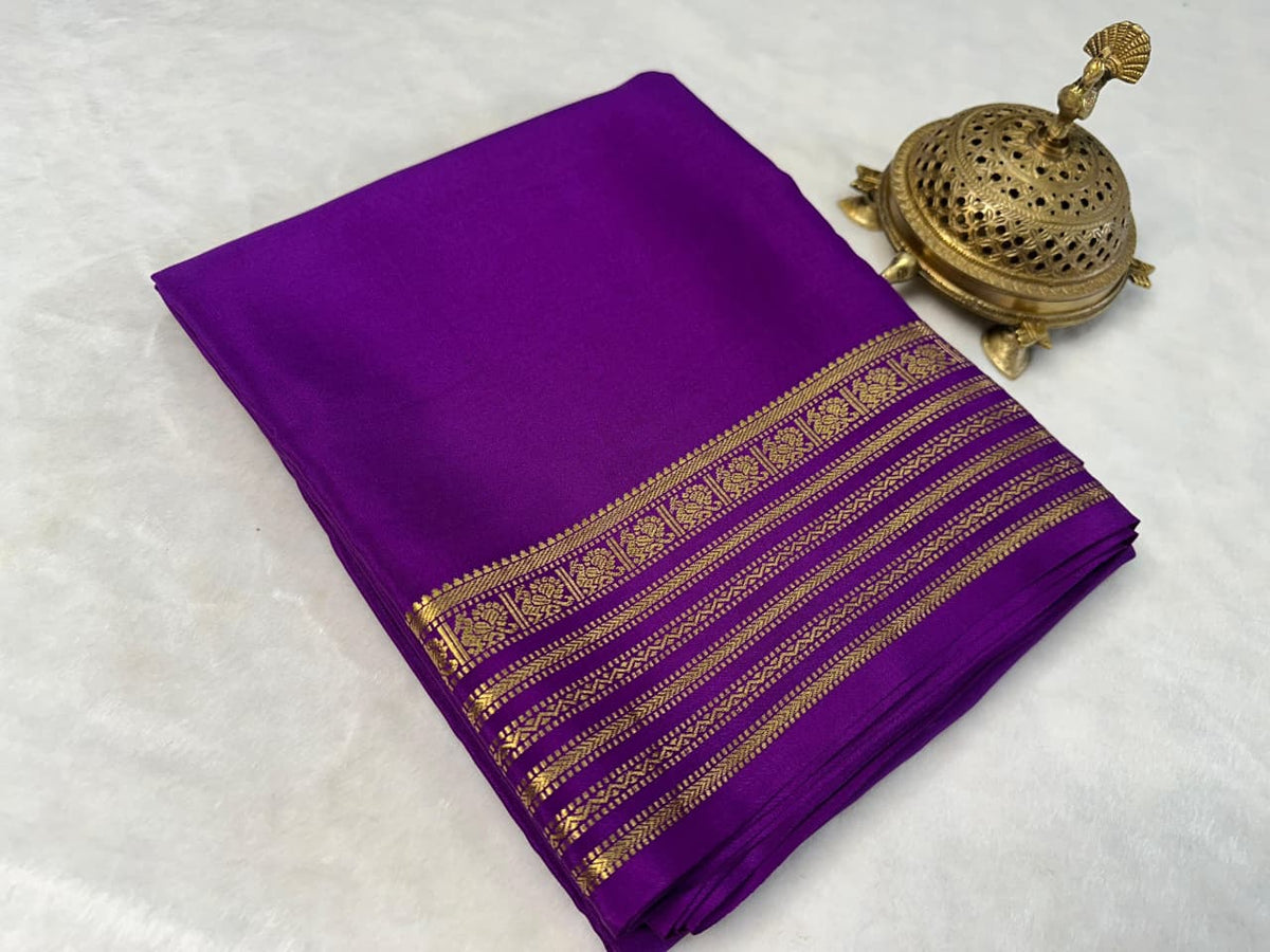 Mysore Crepe Silk Saree with Traditional Zari Border
