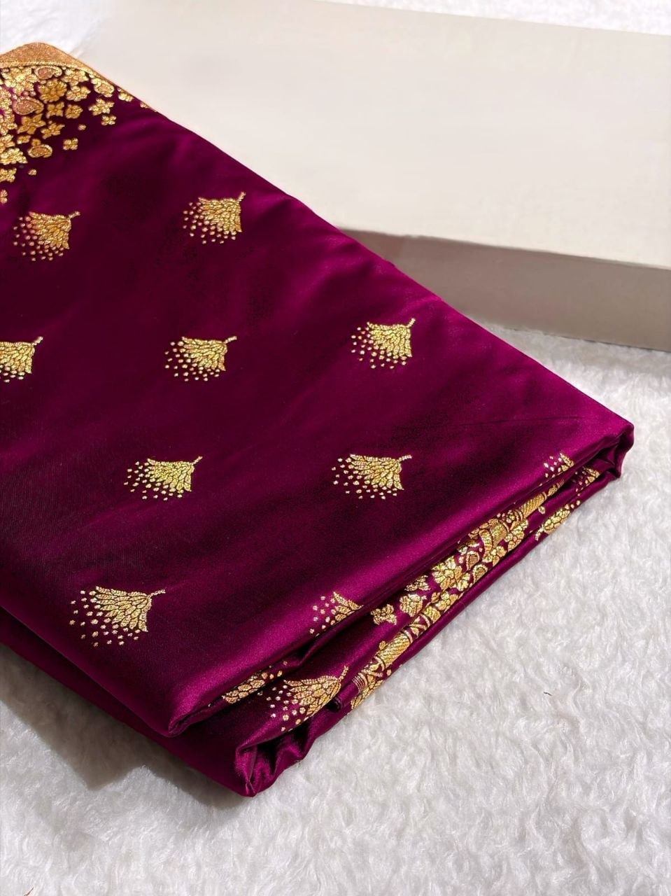 Elegant Banarasi Satin Silk Saree with Gold Butta and Zari Border