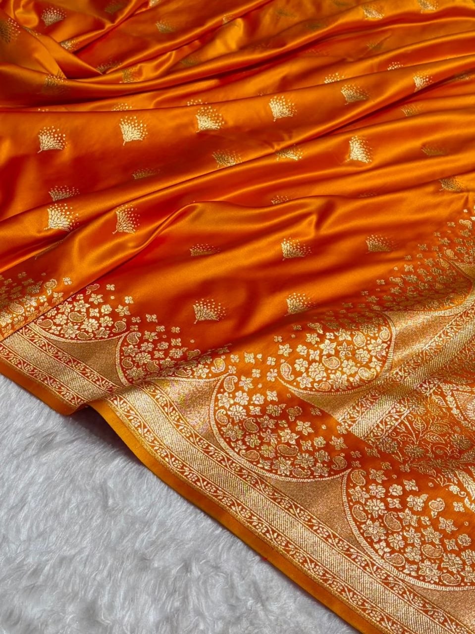 Elegant Banarasi Satin Silk Saree with Gold Butta and Zari Border