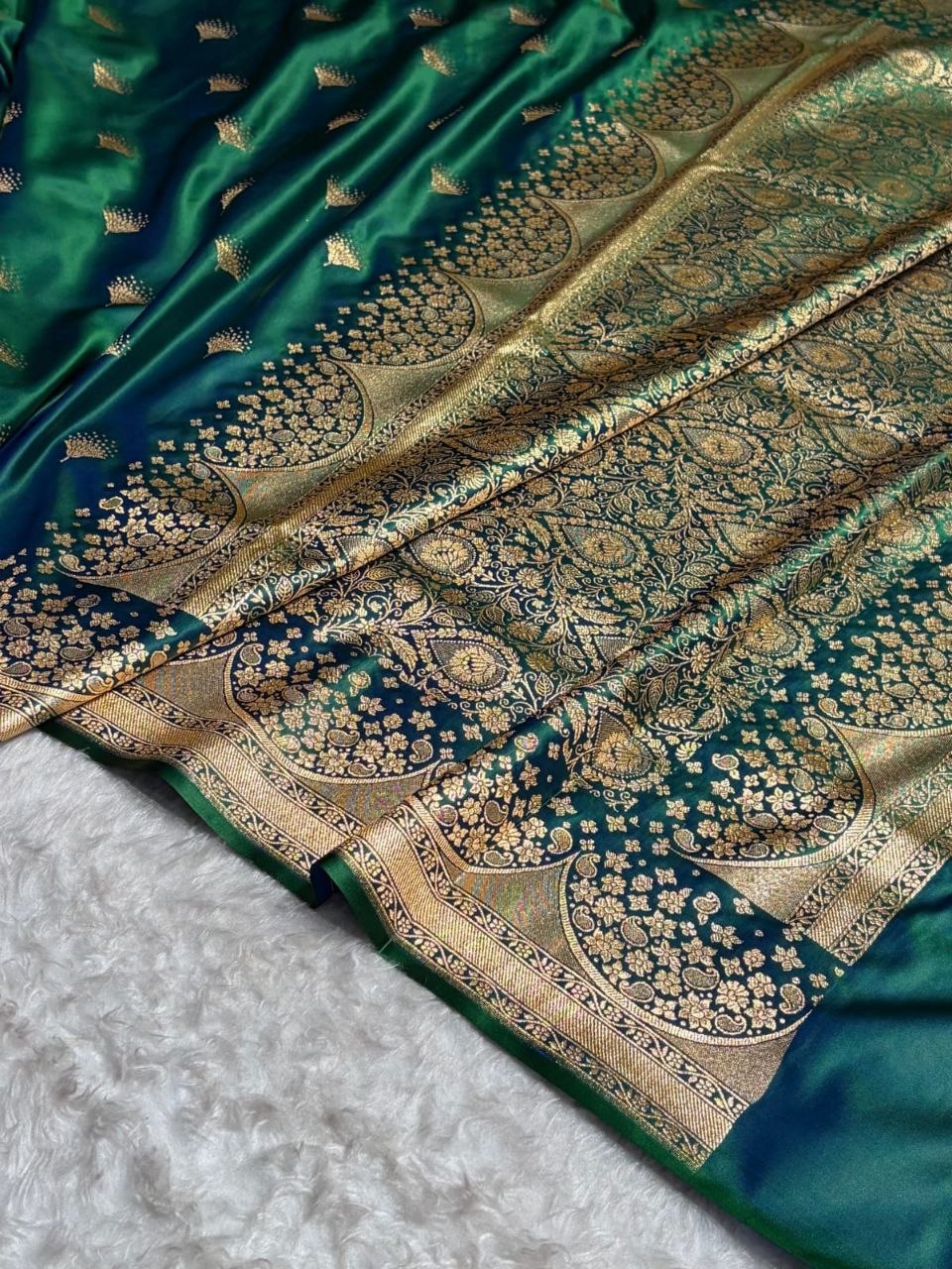 Elegant Banarasi Satin Silk Saree with Gold Butta and Zari Border